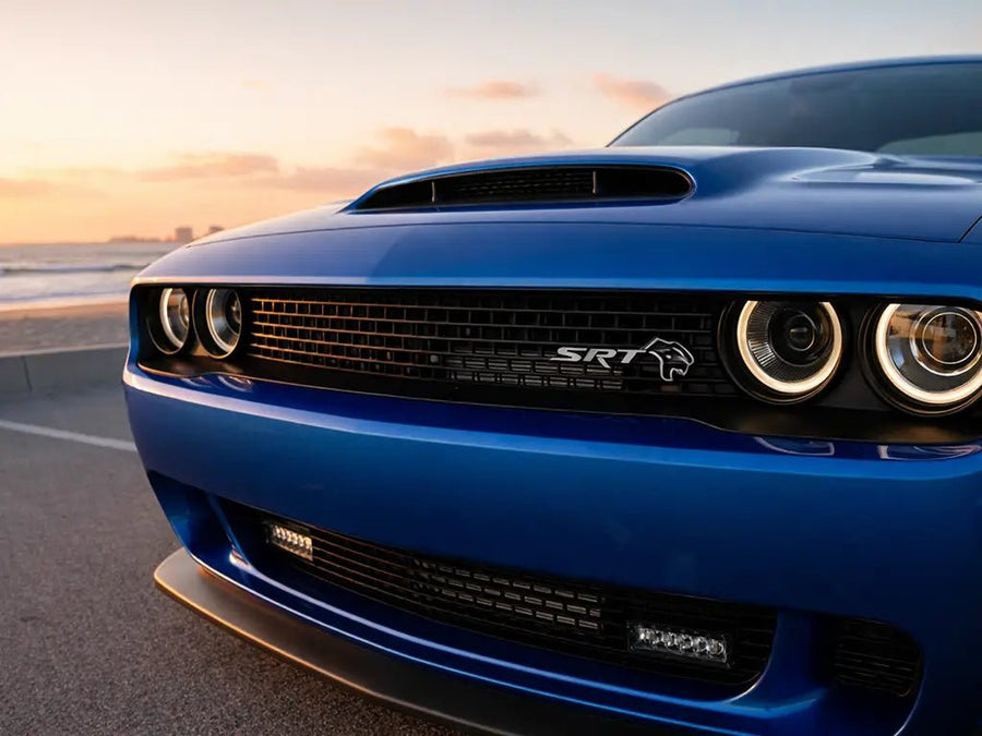 Dodge Challenger SRT Hellcat wrapped in Gloss HX20000 Metallic Night Blue automotive vinyl film HX20905B
