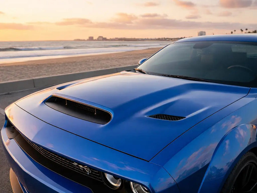 DIY Dodge Challenger wrapped in Gloss HX20000 Metallic Night Blue car wrap film HX20905B