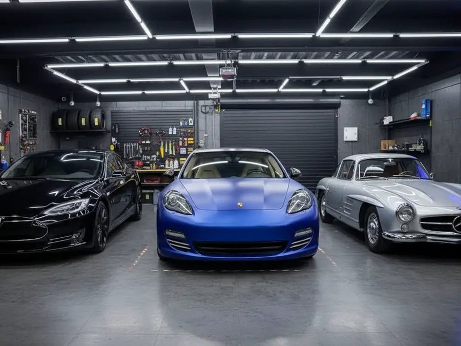 Tesla S wrapped in Hexis Matte HX20000 Metallic Night Blue automotive vinyl film HX20905M