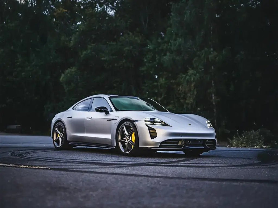 DIY Porsche Taycan wrapped in Matte HX20000 Metallic Meteorite Grey automotive vinyl film HX20990M