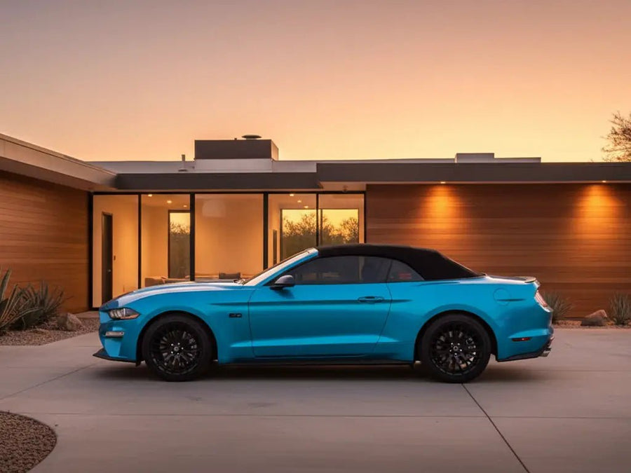 Ford Mustang Convertible wrapped in Gloss HX20000 South Seas Blue automotive vinyl film HX20B11B