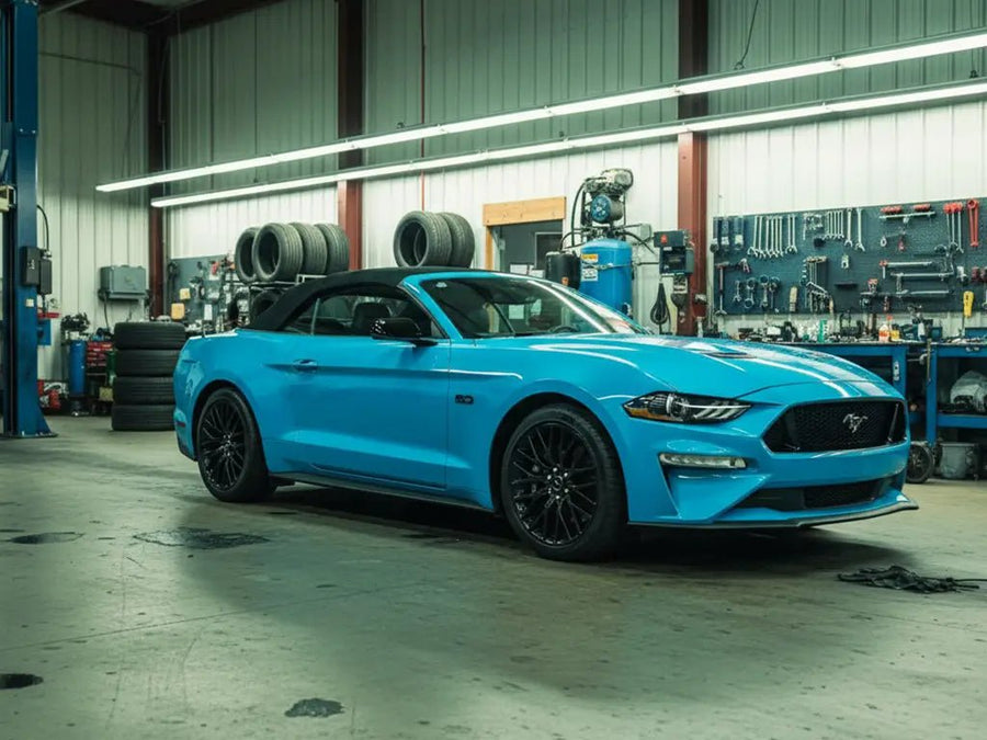 DIY Ford Mustang wrapped in Gloss HX20000 South Seas Blue automotive vinyl film HX20B11B