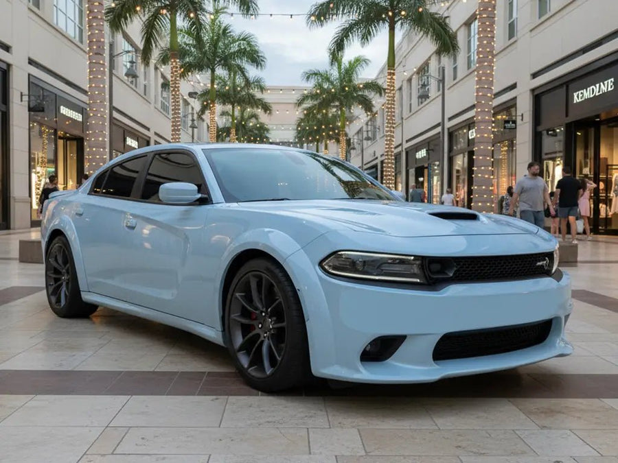 Dodge Charger wrapped in Hexis Gloss HX20000 Jazz Blue wrap film HX20B32B