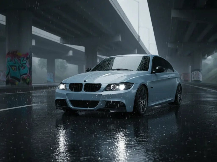 BMW 3 Series wrapped in Hexis Gloss HX20000 Polaris Blue wrap film HX20B37B