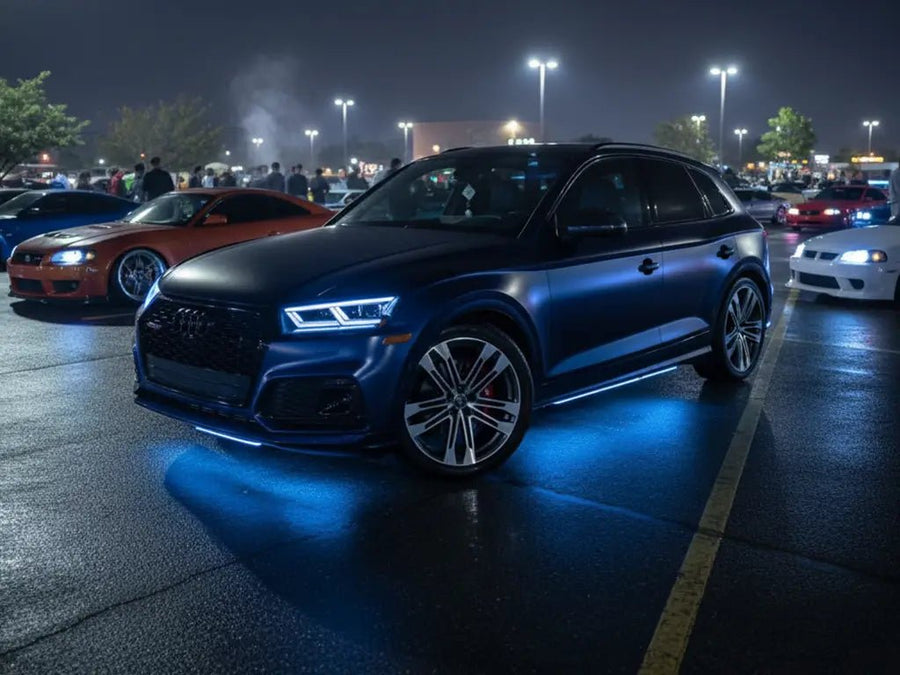 Audi SQ5 wrapped in Satin HX20000 Deep Ocean Wet car wrap film HX20B52W