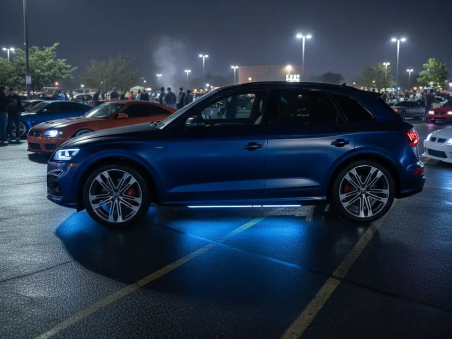 Audi SQ5 wrapped in Satin HX20000 Deep Ocean Wet wrap film HX20B52W