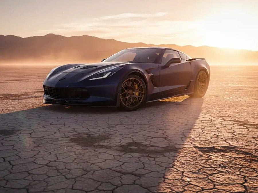 Chevrolet Corvette wrapped in Satin HX20000 Deep Ocean Wet automotive vinyl film HX20B52W detail