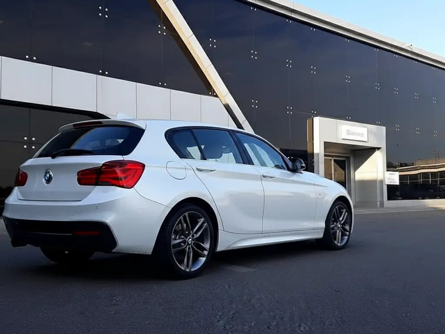 BMW 1 Series wrapped in Hexis Gloss HX20000 Glitter Lapp Sparkle White vinyl wrap HX20BLPB