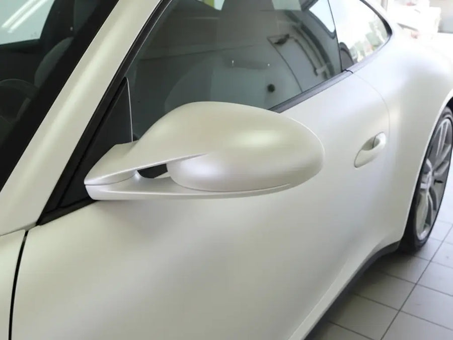 DIY Porsche 911 wrapped in Satin HX20000 Nacre White car wrap film HX20BNCS