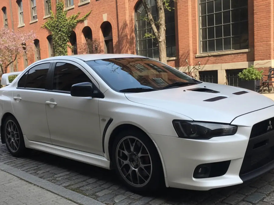 DIY Mitsubishi Lancer Evolution wrapped in Satin HX20000 Nacre White car wrap film HX20BNCS