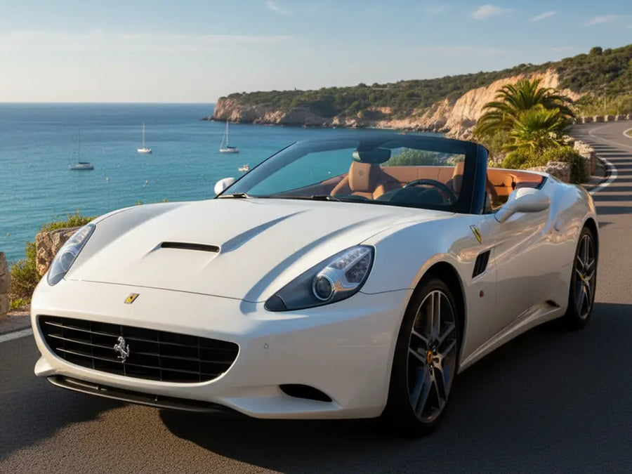 Ferrari California wrapped in Gloss HX20000 Saturn White car wrap film HX20BSAB