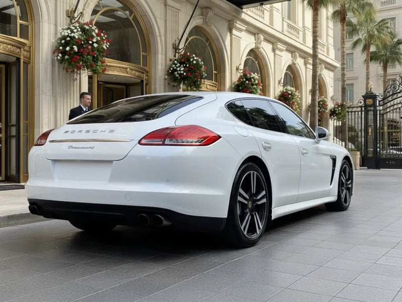 Porsche Panamera wrapped in Gloss HX20000 Saturn White car wrap film HX20BSAB