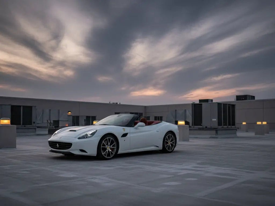 DIY Ferrari California wrapped in Gloss HX20000 Saturn White restyling film HX20BSAB