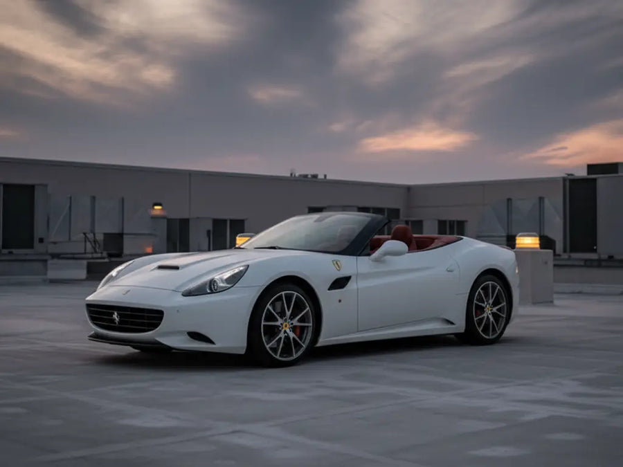 Ferrari California wrapped in Hexis Gloss HX20000 Saturn White vinyl wrap HX20BSAB