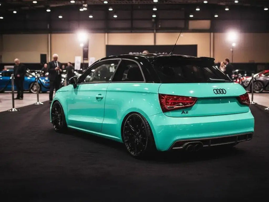 Audi A1 wrapped in Gloss HX20000 Ti Blue vinyl wrap HX20BTIB