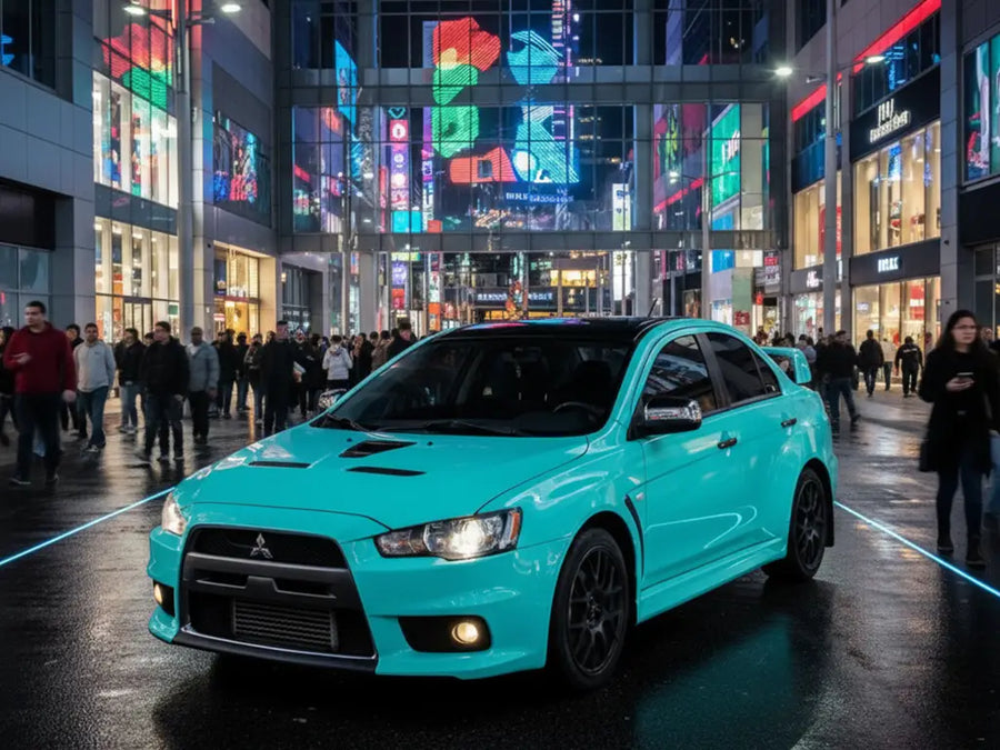 DIY Mitsubishi Lancer Evolution wrapped in Gloss HX20000 Ti Blue wrap film HX20BTIB
