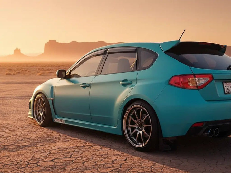Subaru Impreza WRX Hatchback wrapped in Matte HX20000 Turquoise Blue automotive vinyl film HX20BTUM
