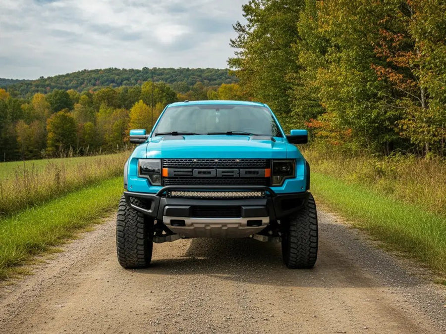 Ford F-150 Raptor wrapped in Hexis Matte HX20000 Turquoise Blue vinyl wrap HX20BTUM