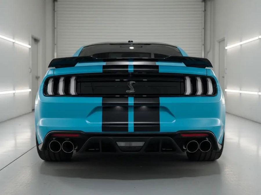 Ford Mustang Shelby GT500 wrapped in Hexis Matte HX20000 Turquoise Blue wrap film HX20BTUM