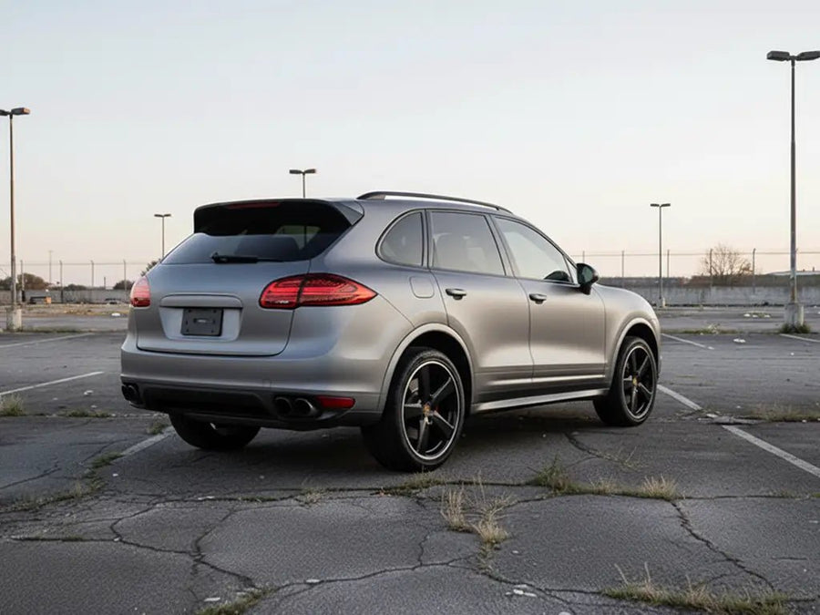 DIY Porsche Cayenne wrapped in Satin HX20000 Argentic Grey restyling film HX20G04S