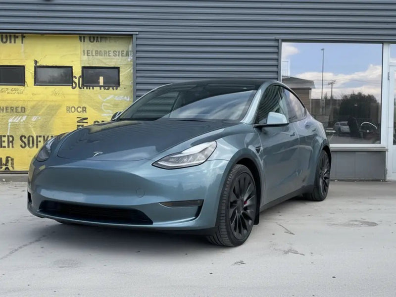 DIY Tesla Y wrapped in Gloss HX20000 Aston Grey wrap film HX20G07B