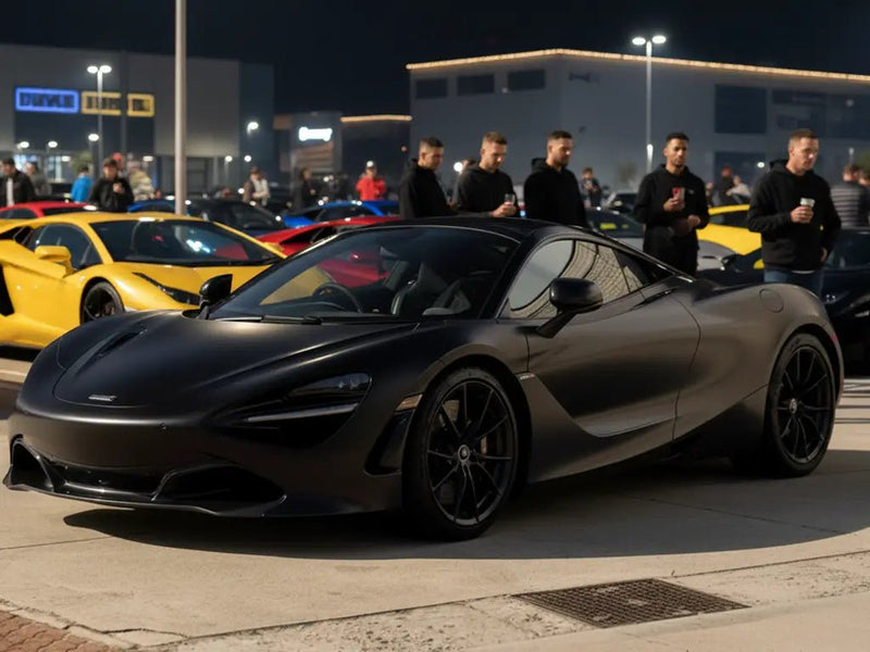 McLaren 720S wrapped in Satin HX20000 Alloy Grey Wet automotive vinyl film HX20G15W