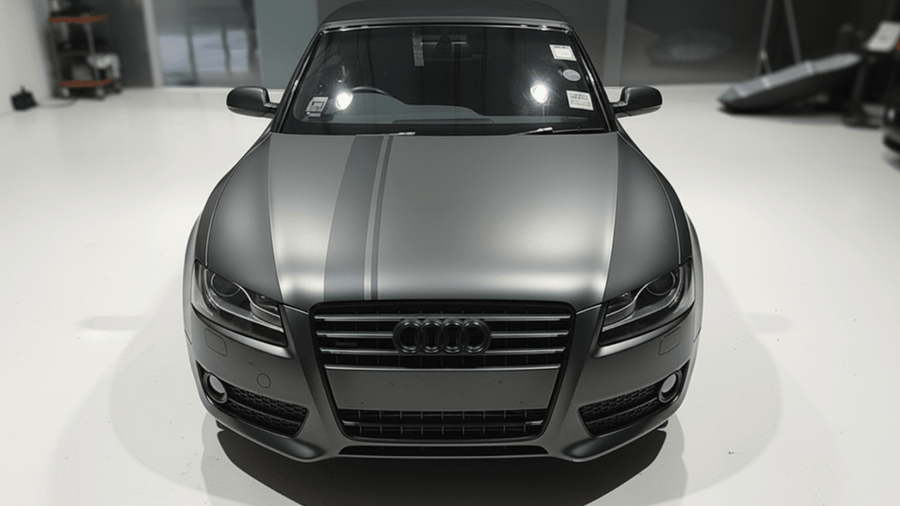 Audi A5 wrapped in Hexis Matte HX20000 Metallic Anthracite Gray car wrap film HX20GANM