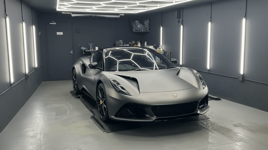 Lotus Emira wrapped in Hexis Matte HX20000 Metallic Anthracite Gray restyling film HX20GANM