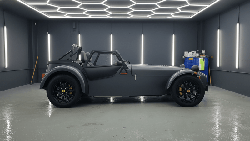 Caterham Seven wrapped in Hexis Matte HX20000 Metallic Anthracite Gray car wrap film HX20GANM
