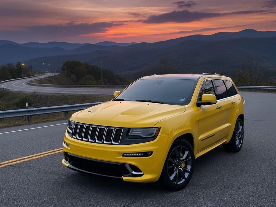 DIY Jeep Grand Cherokee wrapped in Matte HX20000 Yellow Jaipur car wrap film HX20JJAM