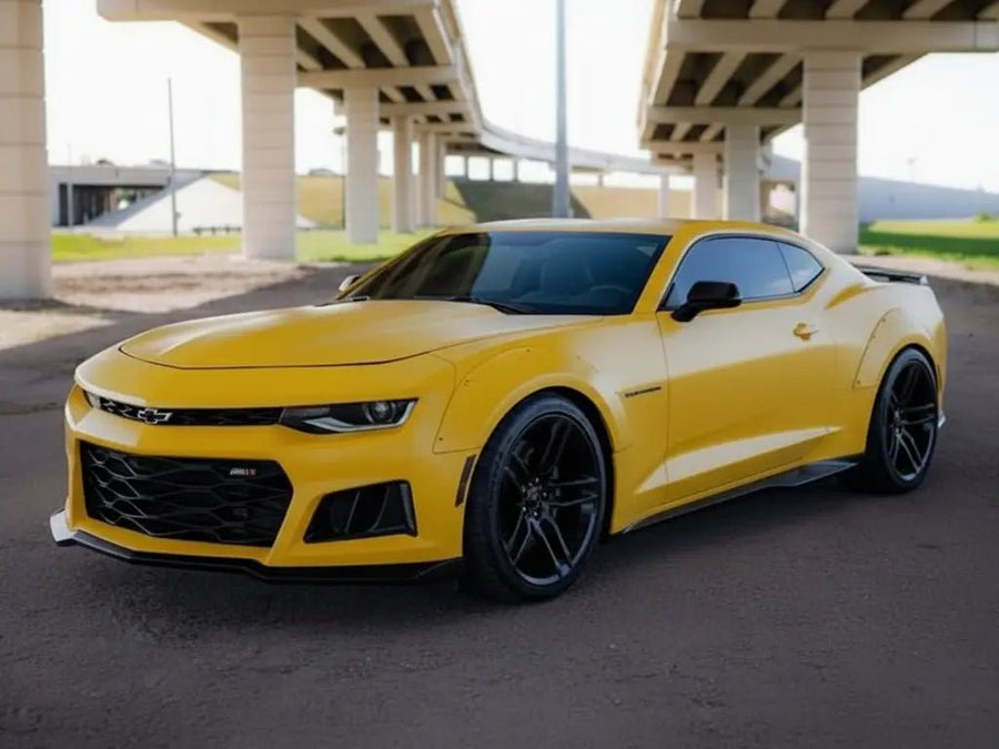 Chevrolet Camaro wrapped in Matte HX20000 Yellow Jaipur wrap film HX20JJAM