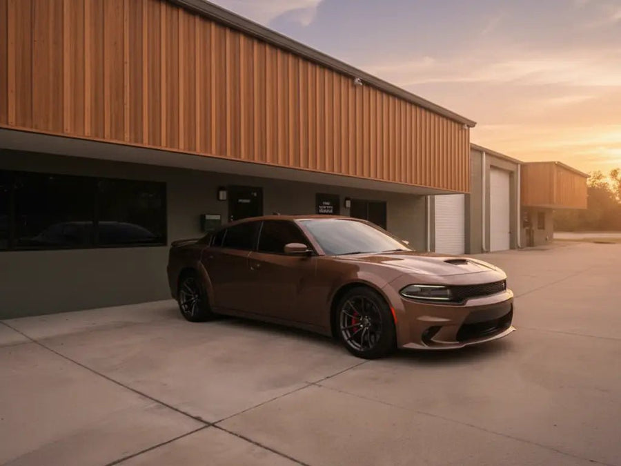 Dodge Charger wrapped in Hexis Gloss HX20000 Marrakesh Brown wrap film HX20MMAB