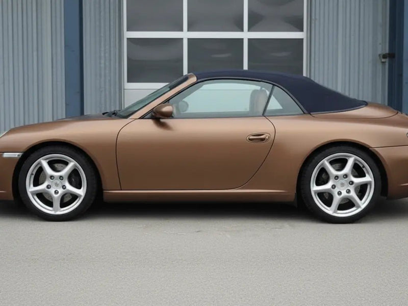Porsche 911 Cabriolet wrapped in Hexis Matte HX20000 Marrakesh Brown automotive vinyl film HX20MMAM detail