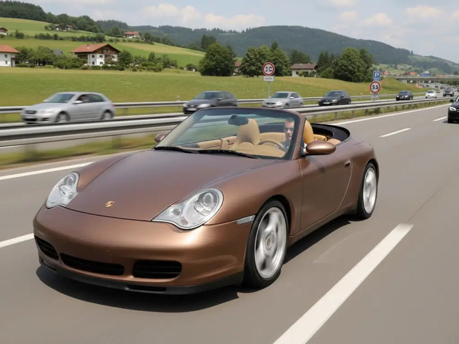 Porsche 911 Cabriolet wrapped in Matte HX20000 Marrakesh Brown automotive vinyl film HX20MMAM