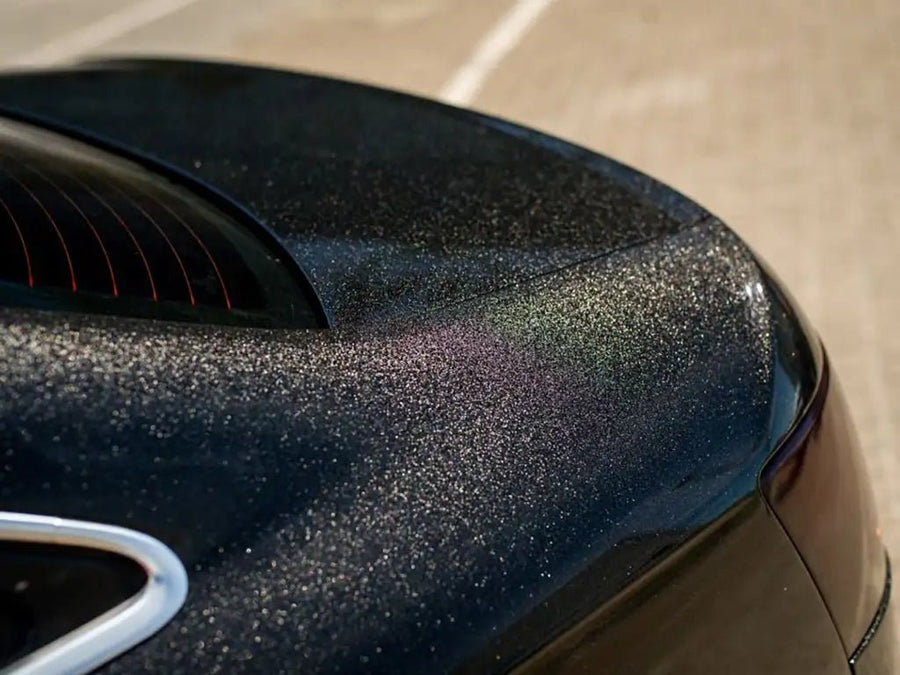 DIY Tesla S wrapped in Gloss HX20000 Glitter Black Sparkle car wrap film HX20NEPB