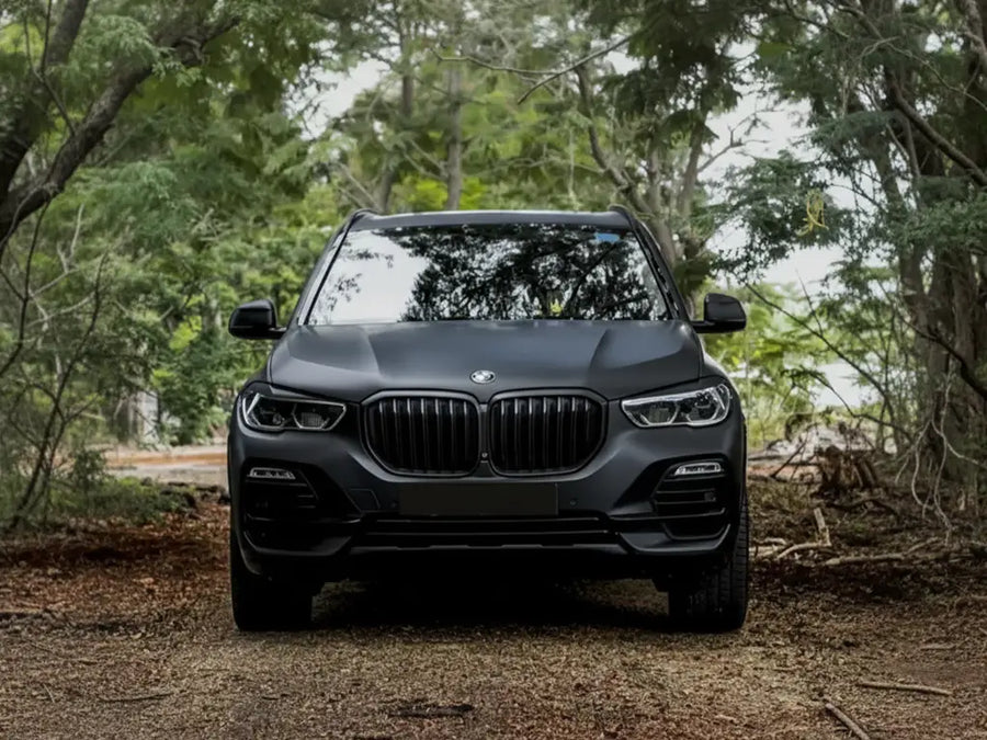 BMW X5 wrapped in Matte HX20000 Deep Black vinyl wrap HX20NPRM