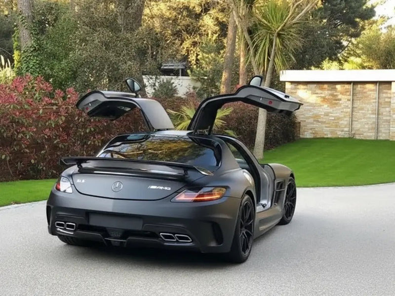 Mercedes-Benz SLS AMG wrapped in Hexis Matte HX20000 Deep Black restyling film HX20NPRM