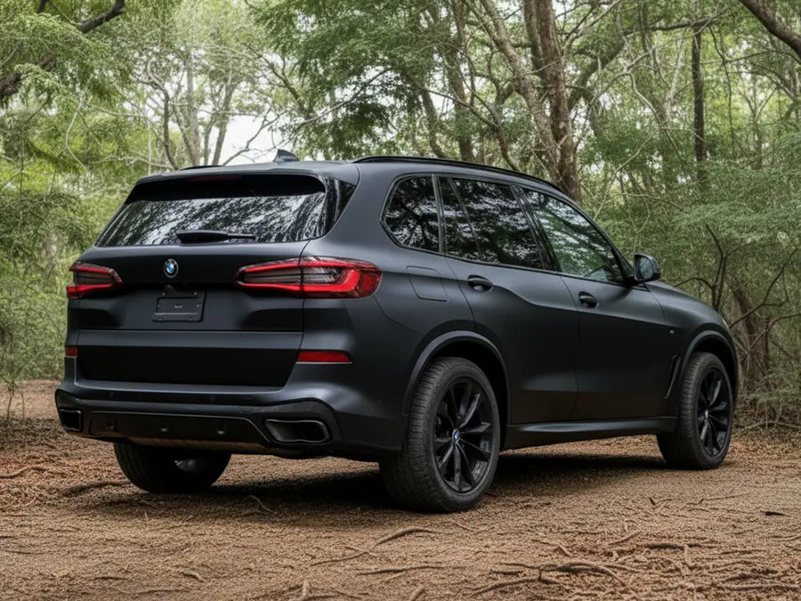 BMW X5 wrapped in Hexis Matte HX20000 Deep Black vinyl wrap HX20NPRM