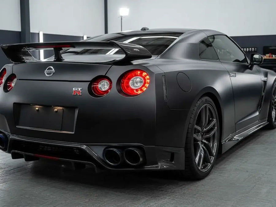 DIY Nissan GT-R wrapped in Satin HX20000 Deep Black wrap film HX20NPRS