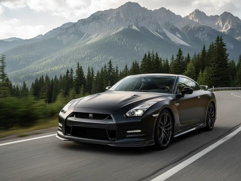 Nissan GT-R wrapped in Hexis Satin HX20000 Deep Black car wrap film HX20NPRS