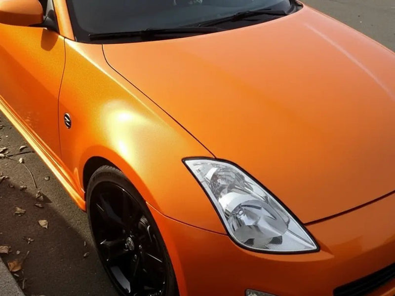DIY Nissan 350Z wrapped in Gloss HX20000 Aurora Orange automotive vinyl film HX20OAUB