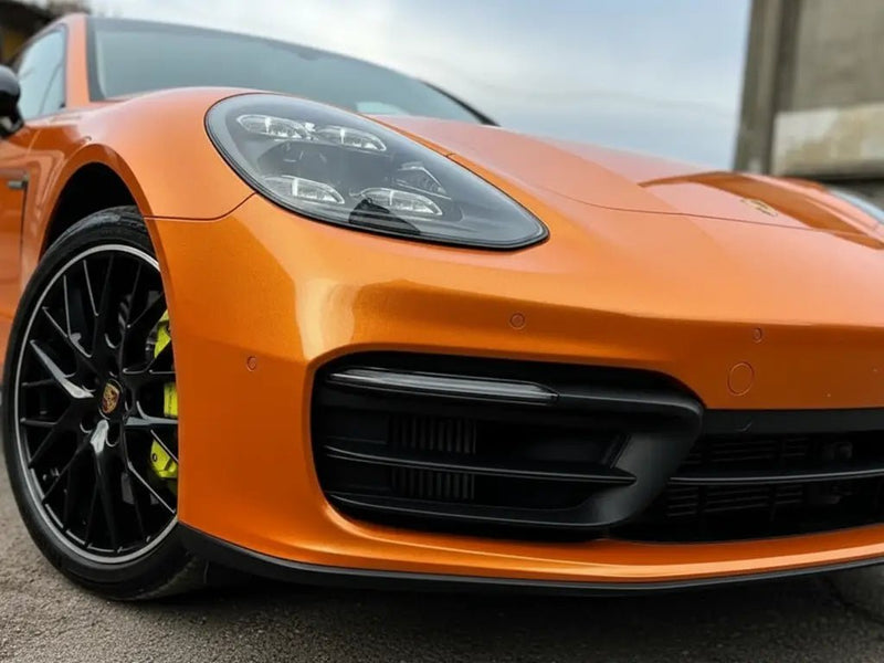 DIY Porsche Panamera wrapped in Gloss HX20000 Aurora Orange car wrap film HX20OAUB