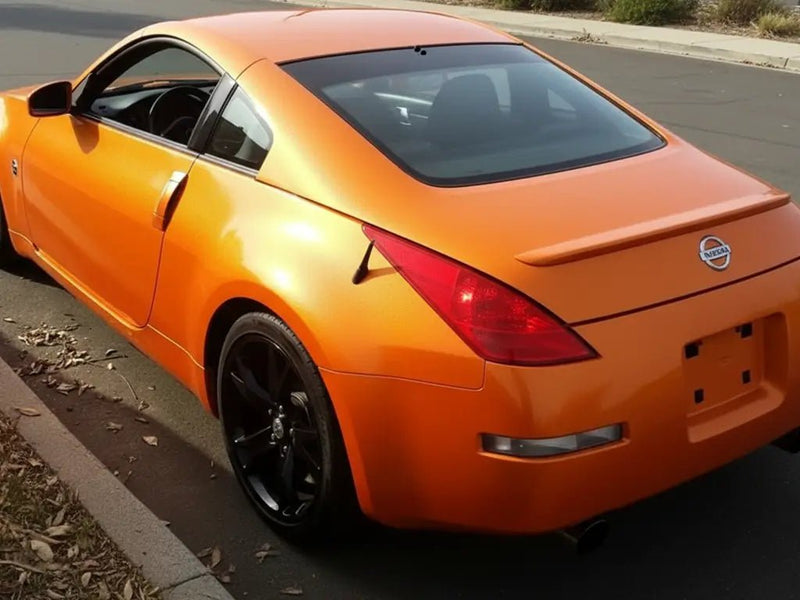 Nissan 350Z wrapped in Hexis Gloss HX20000 Aurora Orange car wrap film HX20OAUB