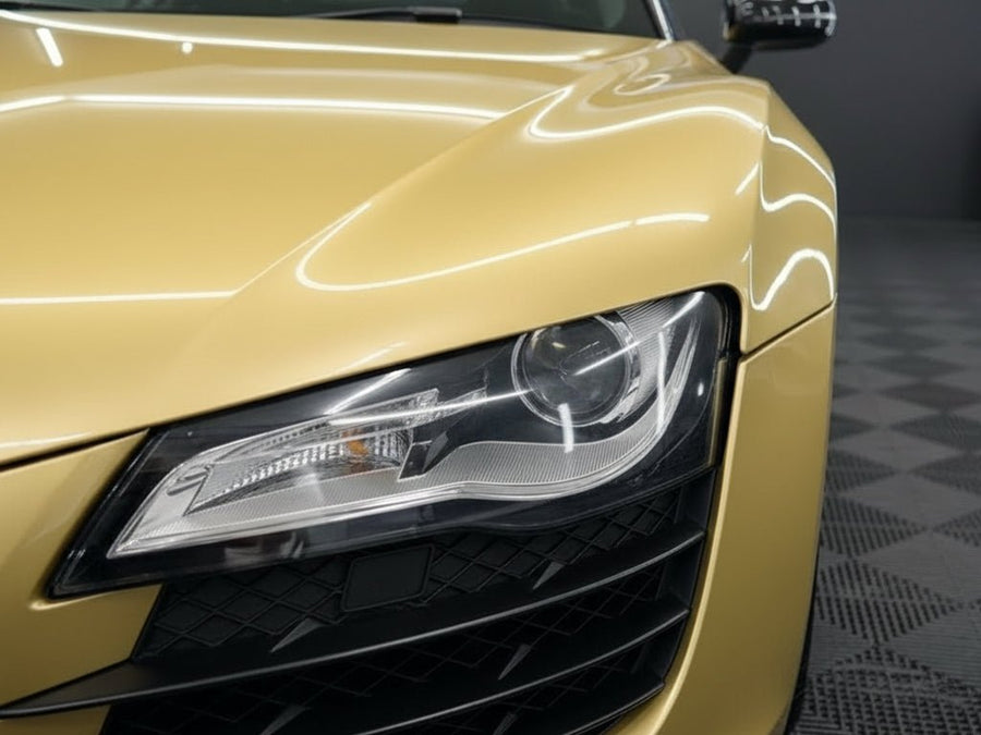 Audi R8 wrapped in Gloss HX20000 Zeus Gold wrap film HX20P001