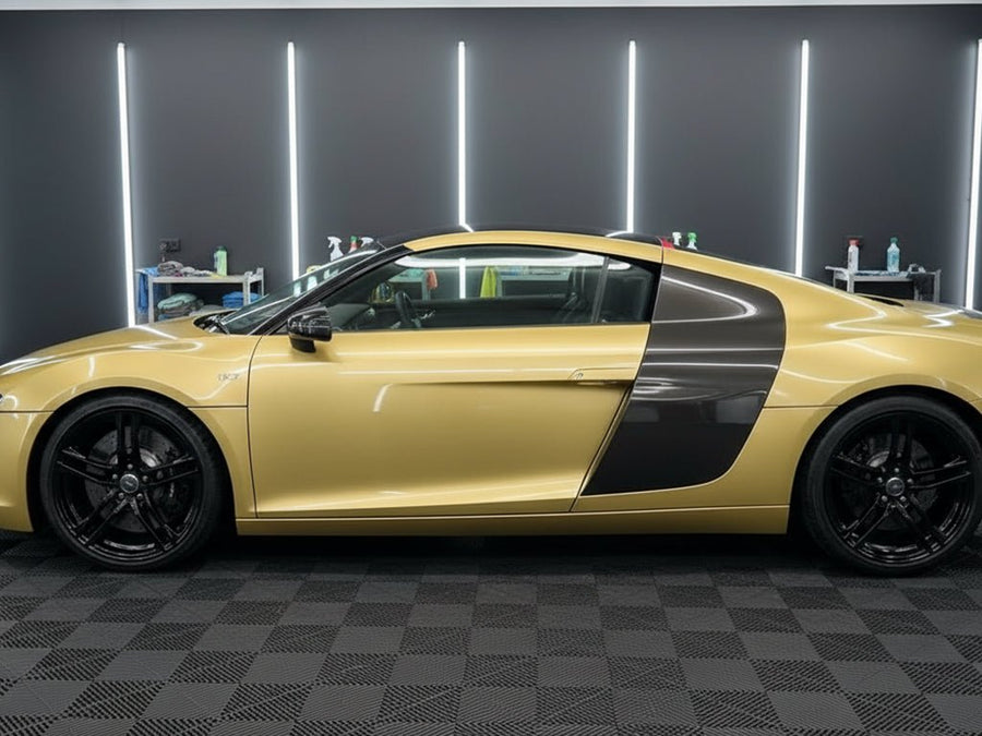DIY Audi R8 wrapped in Gloss HX20000 Zeus Gold restyling film HX20P001