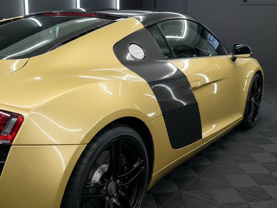DIY Audi R8 wrapped in Gloss HX20000 Zeus Gold wrap film HX20P001