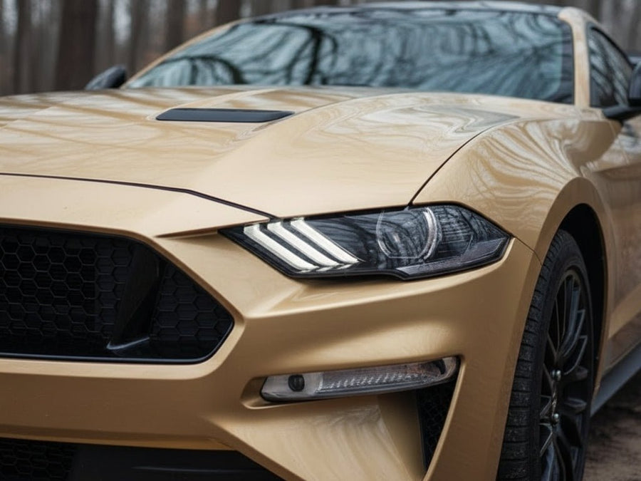 Ford Mustang wrapped in Gloss HX20000 Zeus Gold wrap film HX20P001