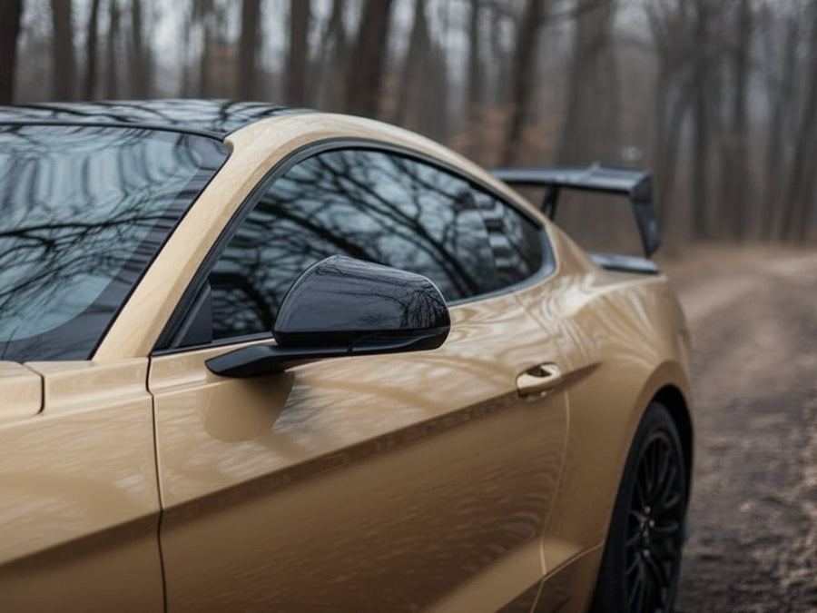 Ford Mustang wrapped in Hexis Gloss HX20000 Zeus Gold wrap film HX20P001 detail