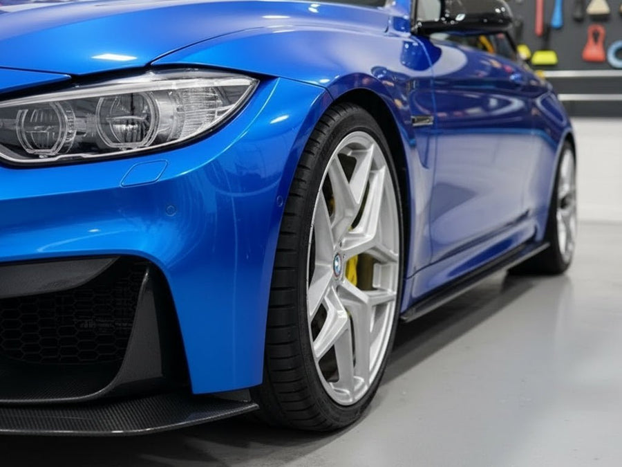 DIY BMW M4 wrapped in Gloss HX20000 Apollo Blue vinyl wrap HX20P004