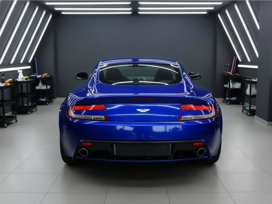 DIY Aston Martin DB9 wrapped in Gloss HX20000 Triton Blue car wrap film HX20P005